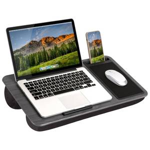 lot 61091 image: LAPGEAR Home Office Lap Desk with Device Ledge, Mouse Pad, and Phone Holder - Gray Woodgrain - Fits up to 15.6 Inch Laptops - Style No. 91545