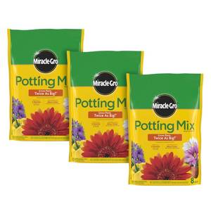 lot 61100 image: Miracle-Gro Potting Mix - For Container Plants, Flowers, Vegetables, Shrubs, Annuals, Perennials, Potting Soil Mix, Feeds up to 6 Months, 8 qt. (3-Pack)