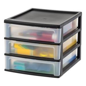 lot 61103 image: IRIS USA Plastic Stacking Desk Top 3-Drawer Storage Organizer, 1-Pack, for Makeup Vanity Nail Polish Bathroom Stationery Art Craft Supplies Kitchen Office Garage and Small Organization, Medium, Black
