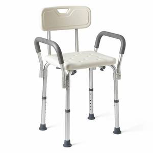 lot 61117 image: Medline Shower Bath Chair with Back and Padded Armrests Height Adjustable Supports up to 350 lbs.  White