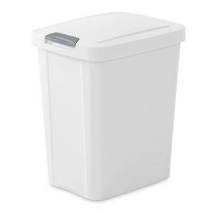 lot 61123 image: Sterilite 7.5 Gallon TouchTop Wastebasket Trash Can with Pop Up Lid for Kitchen, Bathroom, Mudroom or Office, 4 Pack, White