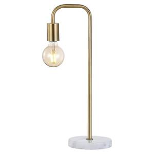 lot 63179 image: JONATHAN Y 20.5 Brass Gold Minimalist Glam Metal and Marble LED Table Lamp, Modern Industrial Pipe Desk Lamp for Bedroom Office Nightstand, White Marble Base, LED Bulb Included JYL1094A