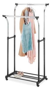 lot 63224 image: Whitmor Double Rods Clothes Rack, Rolling Clothing Rack for Hanging Clothes, Portable Wardrobe Rack, Adjustable Garment Rack with Wheels, Black & Silver,35 x 22 x 68 in