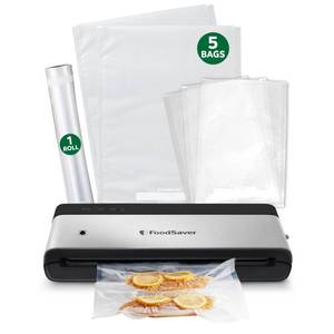 lot 63233 image: FoodSaver PowerVac Compact Vacuum Sealing Machine Stainless Steel & Black Vertical Storage VS0150  Preserves freshness reduces bag waste for both dry and wet food