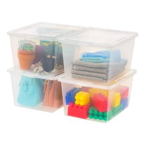 lot 63237 image: IRIS USA 4-Pack Storage Bins with Lids, 25 Quart, Clear Stackable Containers Box Organize Shoes Closet Shelves Clothes Blankets Towels - BPA-Free Plastic