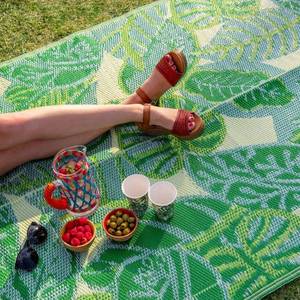 lot 63241 image: Talking Tables Green Tropical Palm Leaf Waterproof Outdoor Rug  Plastic, Lightweight & Non-Slip Mat with Double-Sided Jungle Leaves Pattern  for Garden, Patio, Decking, Bathroom, Utility, Picnic
