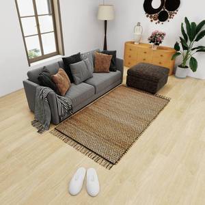 lot 62082 image: Eco Crave Handmade Jute Area Rug 4x6 ft Brown & Black Diamond Pattern, Natural Hand-Woven Low Pile Non-Slip High Traffic Area Floor Mat for Indoor Outdoor, Farmhouse Boho Decor Carpet, 48x72 Inches - Retail $1,855