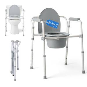 lot 62109 image: Medline Dark Gray 3-in-1 Folding Commode with Elongated Seat, Microban Treated - Portable, Adjustable, Durable - Ideal for Medical Patients