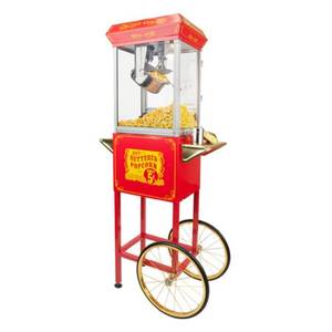 lot 62115 image: Funtime Sideshow Popper 4-Ounce Hot Oil Popcorn Machine with Cart, RedGold