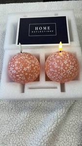 lot 16027 image: Home Reflections Decorative Floral Ball Candles Set of 2
