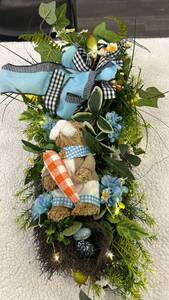 24" Illuminated Sisal Bunny Teardrop with Ribbon by Valerie