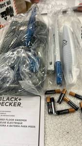 lot 16059 image: BLACK  DECKER Cordless Rechargeable Multi-Surface Floor Sweeper - Blue in Color