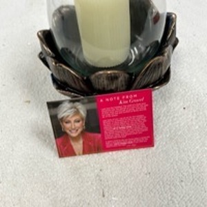 lot 13004 image: 10 Magnolia Leaf Glass Hurricane with Ribbed Candle by Kim