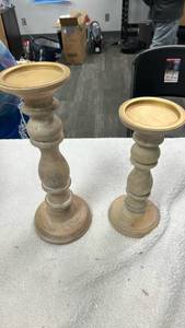 lot 10030 image: Simply Stunning Set of 2 Wood Candle Pillars by Janine Graff