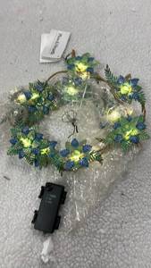 lot 10036 image: Plow & Hearth Battery Operated Metal Green Floral Garland