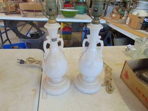 lot 4334 image: Pair of white - Milk Glass style Lamps