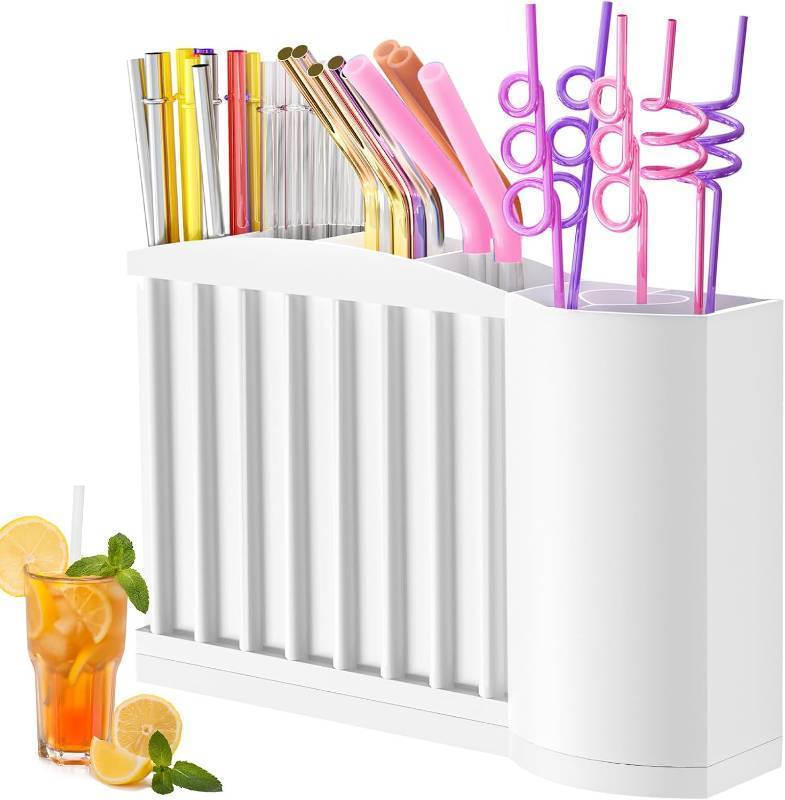 lot 65151 image: Straw Holder for Cabinet Door - Strong Magnetic Detachable Bottom, Easy to Clean, Dual Use (CountertopCabinet), Fits Various Sizes & Irregular Straws