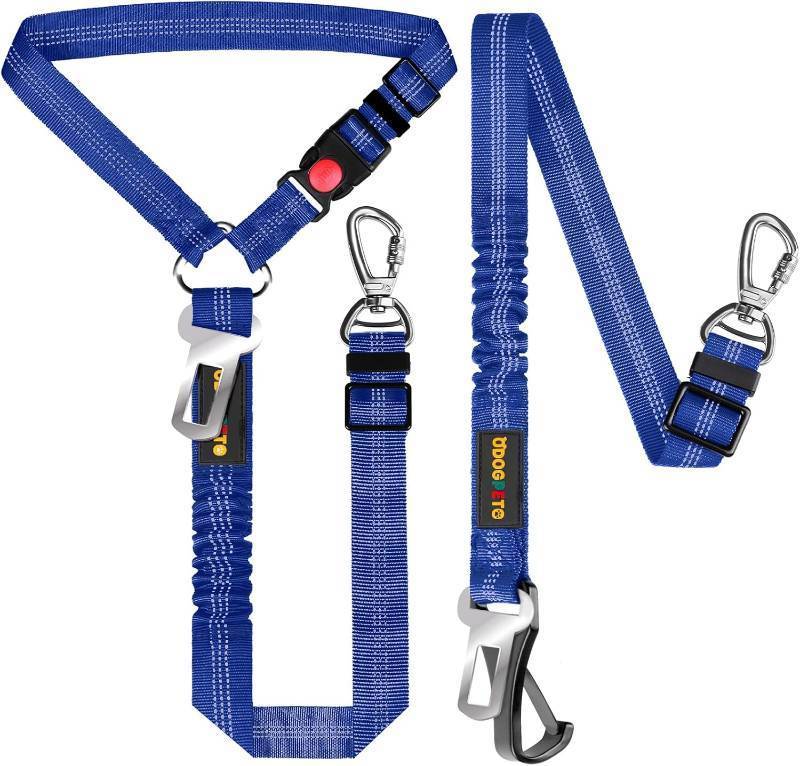 lot 65113 image: Dog Seat Belt for Car, Adjustable 4-in-1 Dog Car Seatbelt Leash with Hook & Buckle, Reflective Dog Seatbelt Harness for Car with Vehicle Headrest & Swivel Carabiner and Poop Bag, Royal Blue