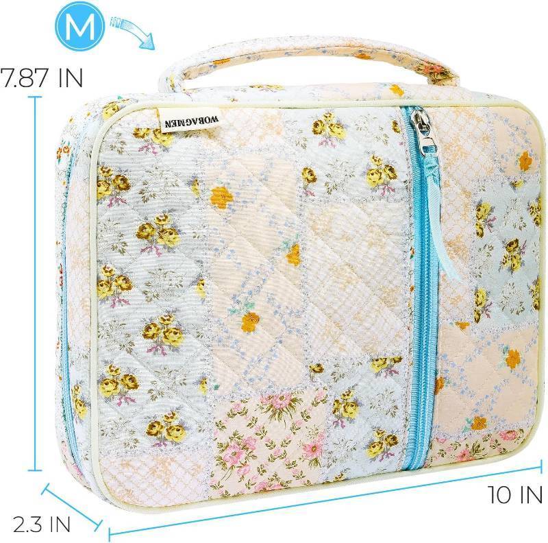 lot 55860 image: Bible Cover Case for Women,Cotton Bible Cover for Men Women with Handle,Purple Bible Book Cover,Bible Bag Floral,Carrying Case Bible Protective (Blue pin, M)