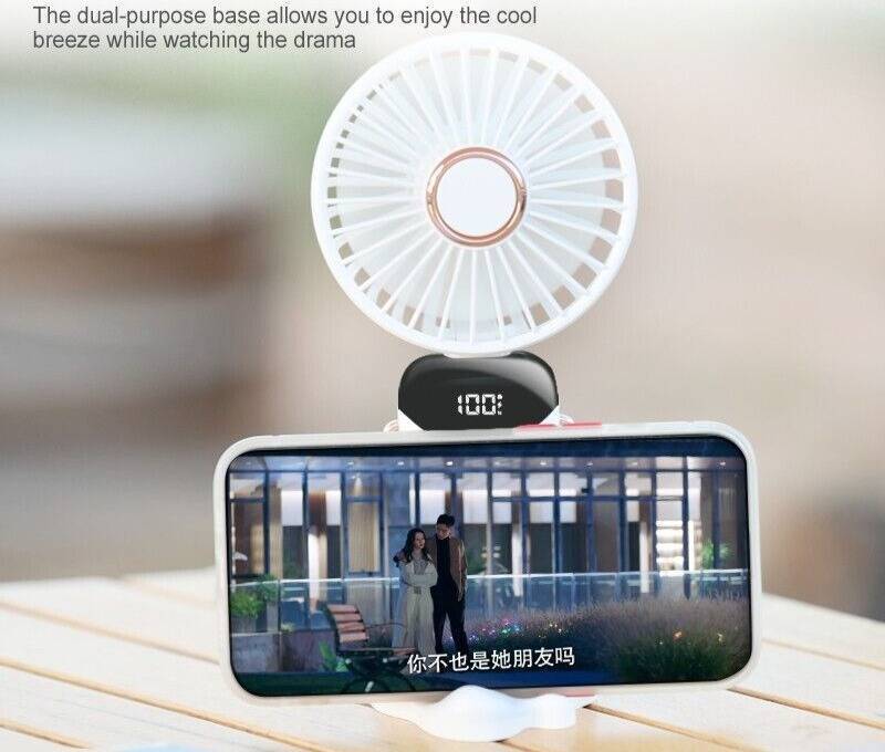 lot 69 image: USB Rechargeable Small Pocket Handheld Long Lasting Desk Fan and phone charger