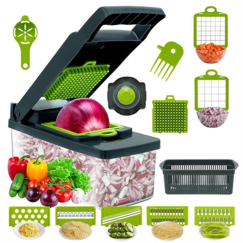 lot 32 image: NEW 16 in 1 Manual Vegetable Cutter Chopper with Spatula Full Size