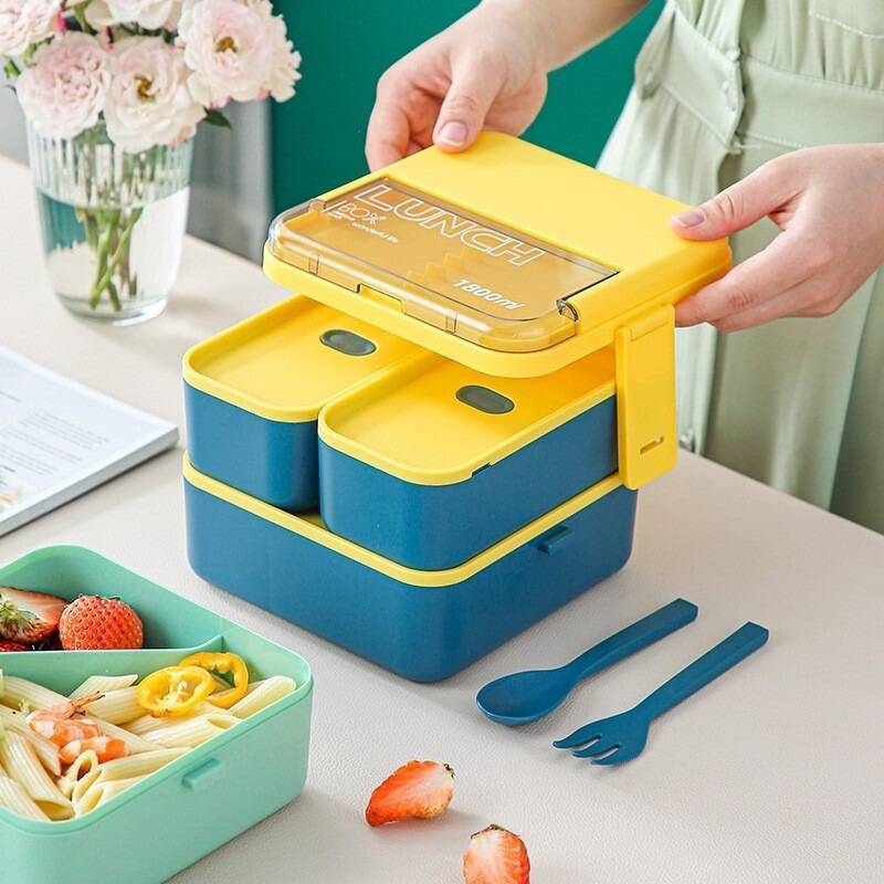 lot 102 image: NEW 1800ml Bento Lunch Box Microwaveable and Dishwasher Safe BLUE YELLOW