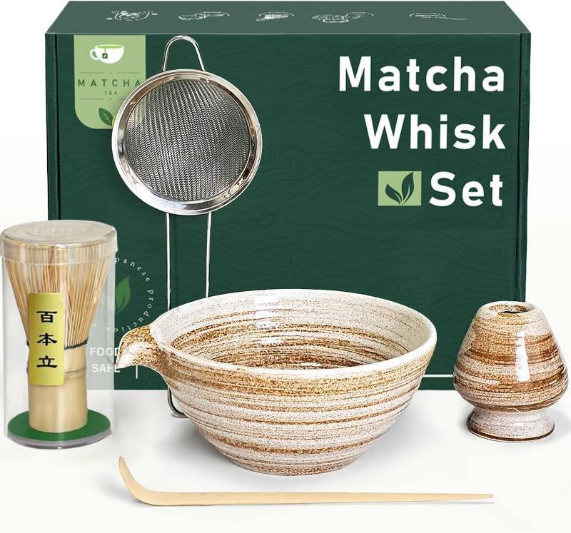 lot 304 image: Matcha Whisk Set with Matcha Bowl, Matcha Whisk Holder Matcha Bamboo Whisks, Scoop, Sifter, Unique Gifts for Women Men Girl Friend Home Kitchen Decor Gifts for Tea Enthusiasts Christmas