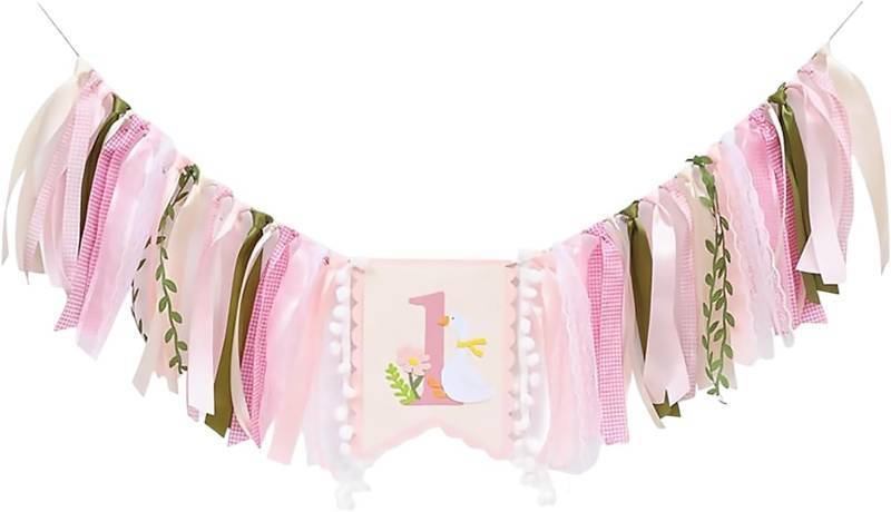 lot 63974 image: Goose 1st Birthday High Chair Banner, Gooses 1st Birthday Decorations for Girls, One Silly Goose Decorations for Birth day Parties, Childrens Day Celebrations, Family Gatherings