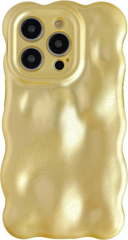 lot 63994 image: Caseative for iPhone 14 Pro Case,Water Ripple Wave Meteorite Bubble Chrome Plating Electroplated Candy Phone Case (Light Yellow)