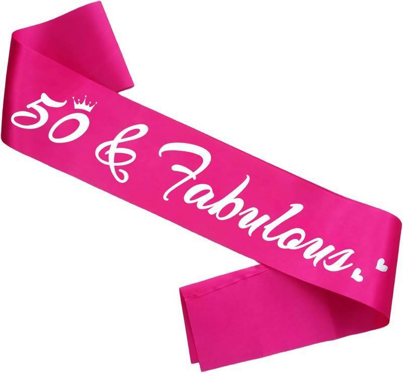 lot 64006 image: 50 Fabulous Birthday Sash, 50th Bday Sash for Women Funny 50th Birthday Party Decorations Suppiles Gift Ideas, Hot Pink Silver(50 Fabulous)