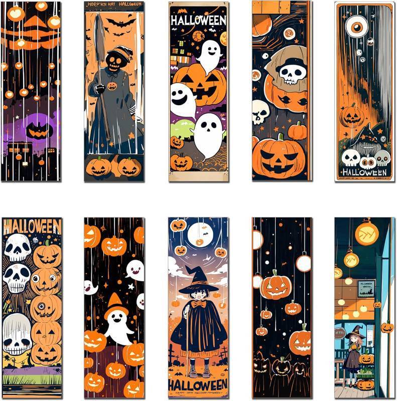 lot 64014 image: Halloween Paper Bookmarks, 10 Beautifully Designed, Durable, Paper Perfect Bookmarks for Men, Women, Students, and Offices