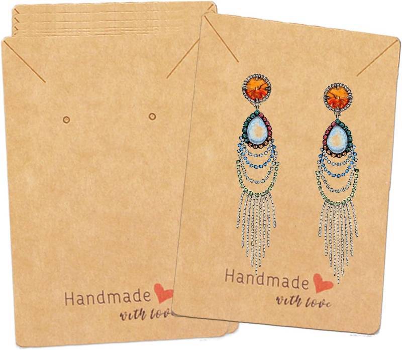 lot 64018 image: LEZIEBIRE 2.4x3.5In Earring Cards - Earring Holder Cards with Handmade with Love, 100PCS Earring Display Cards for Earrings Necklace Display and Jewelry Packaging Supplies (Craft Paper)
