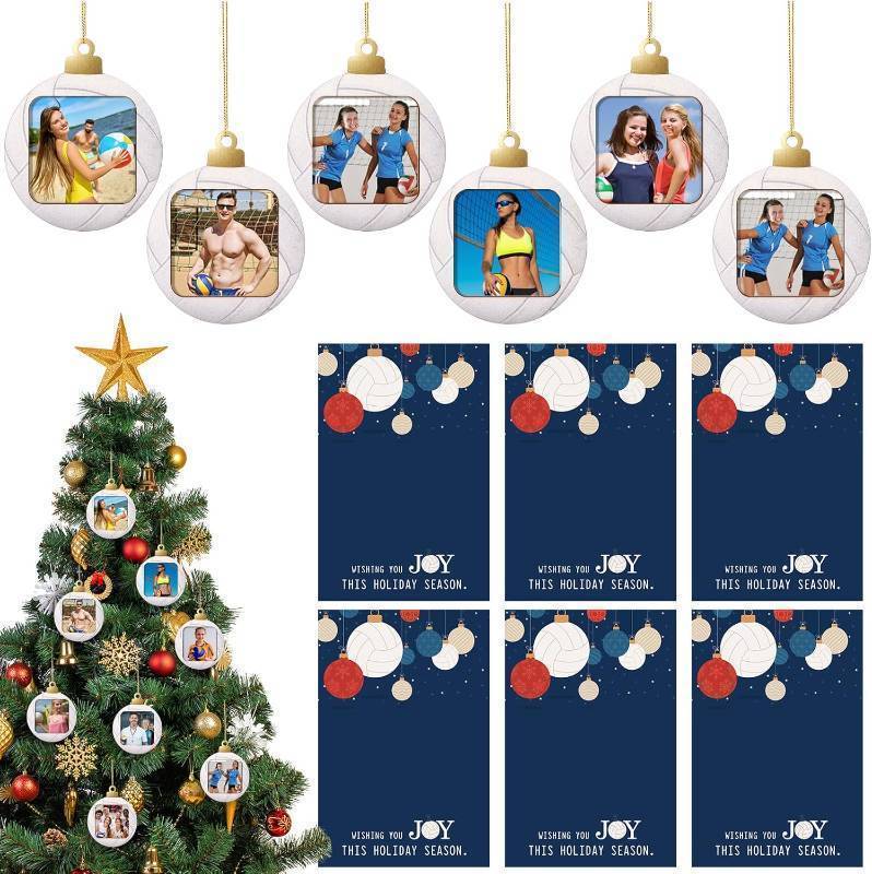 lot 64941 image: 6 Set Volleyball Christmas Ornament for Xmas Tree Decorations Picture Holder Gifts for Volleyball Lovers Personalized Player Hanging Photo Ornament with Card for Sports Keepsake
