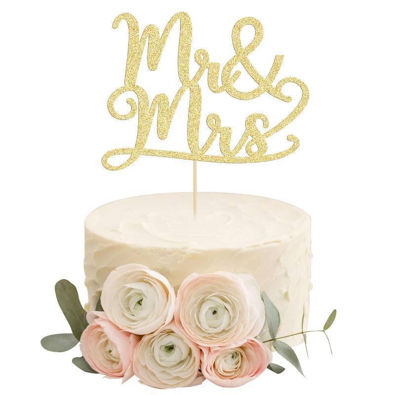 lot 64949 image: Gyufise 1 Pack Gold Glitter Mr & Mrs Cake Topper for Wedding, Engagement, Bridal Shower & Anniversary Party Decoration