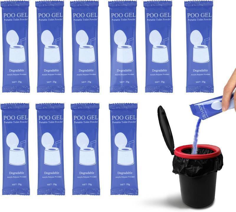 lot 65132 image: Portable Toilet Gel Powder, 20gPack for Portable Toilet, Heavier Net Wt Portable Toilet Absorbent Gel Powder for Camping Outdoor Hiking, No More Incomplete Gel (10 Packets)