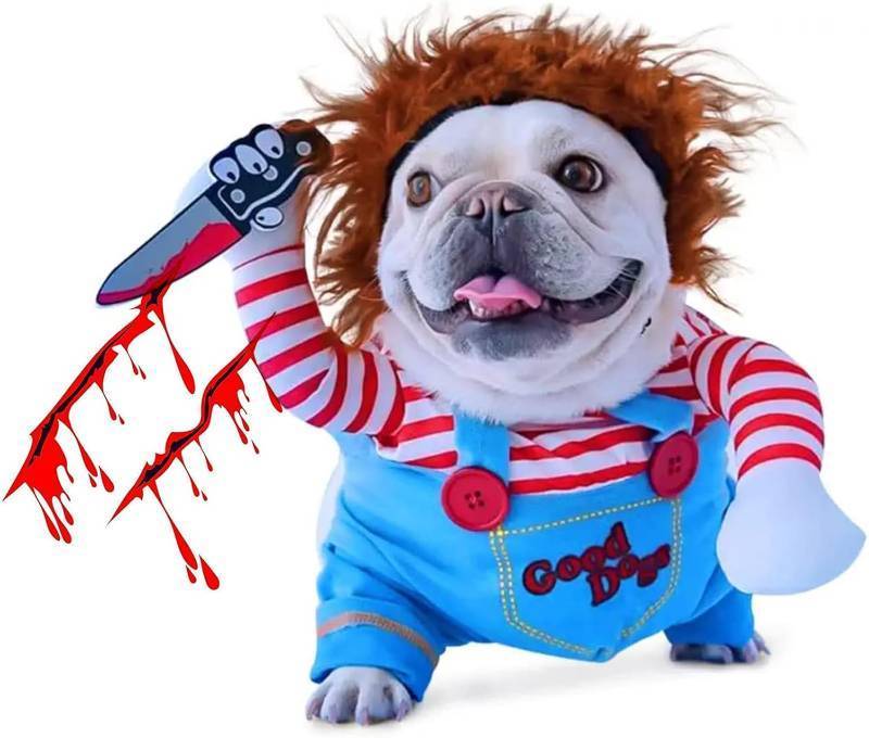 lot 65330 image: Pet Deadly Doll Dog Costume, Novelty Halloween Christmas Costumes Funny Dog Cosplay Outfits Cute Clothes for Small Medium Large Dogs Cats Party Dress Up Cool Puppy Costumes Scary Spooky Apparel Blue