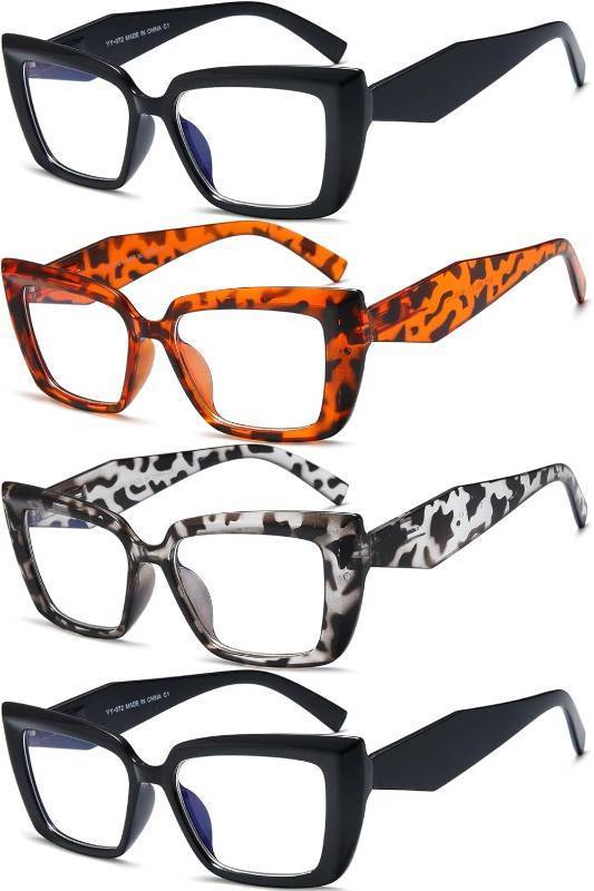 lot 65357 image: EYEURL 4 Pack Oversized Reading Glasses for Women Blue Light Reading Glasses Square Stylish Computer Readers for women With Spring Hinges Anti UV Ray Eyeglasses.2.5