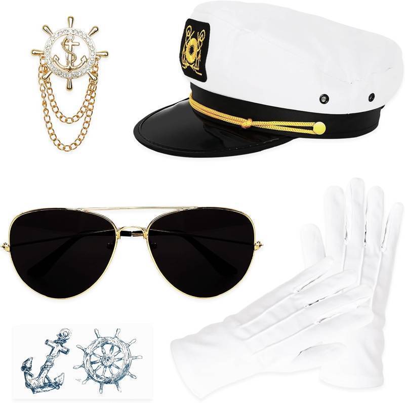 lot 65366 image: Gvhntk 6Pcs Sailor Ship Yacht Boat Captain Hat Costume Accessories Set Sea Cap Viator Sunglasses for Men Women Captains