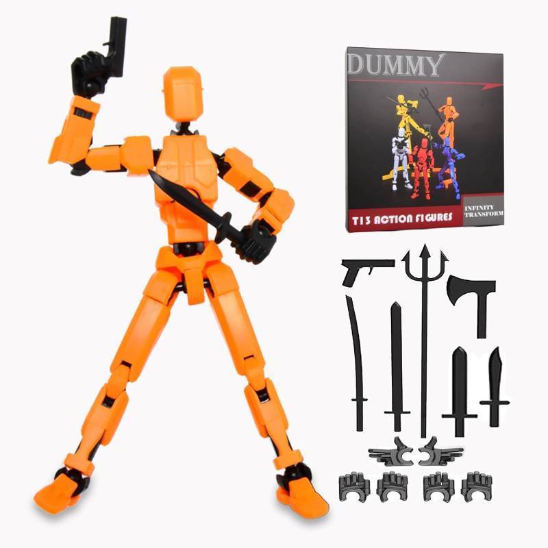 lot 65416 image: T-13 Action Figure with Pose Stand,Anime Robot Building Toy Sets,Lucky Puppet Joints for Boys,Girls,Men,Women,Multi-Jointed Moveable Dummy Desk Decoration,Desktop Ornament for Game Lover,Orange