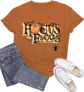 lot 64070 image: Halloween Shirts for Women Hocus Focus T-Shirt Halloween Pumpkin Tee Tops