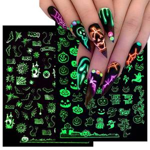 lot 64075 image: Luminous Nail Stickers - 3D Halloween Nail Art Designs - Skull, Ghost, Pumpkin, Spider, Bat Decals - Self-Adhesive, 6 Sheets