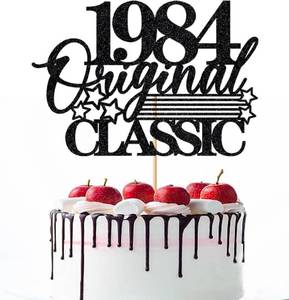 lot 64082 image: Classic 1984 Original Cake Topper, Happy 41st Birthday,1984 Vintage Birthday legend Cake Decor,Men and Women Limited Edition 41 Years Old Handmade Black Glitter Party Supplies