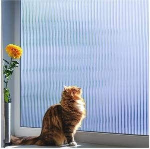 lot 64086 image: Coavas Window Privacy Film Reeded Glass, Frosted 3D Fluted Glass Window Cling, Adhesive Vinyl Decorative Door Stickers for Bathroom Home Sun Blocking, 17.5x78.7 in, Blue
