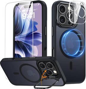 lot 64090 image: Magnetic & Stand for iPhone 16 Pro Max Case with 9H Screen & Lens ProtectorFit for MagsafeMetal KickstandColorful Frame Translucent Matte Back Skin-Touch Phone Case for iPhone 16 Pro Max