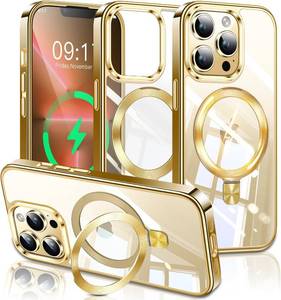 lot 64104 image: ESTPEAK Titanium Gold CD Mag-Stand Case for iPhone 13 Pro Case with Invisible Magnetic Ring, Fit for MagSafe Never Yellowing Top Clear Phone Case Cover for iPhone 13 Pro 6.1 Men Women