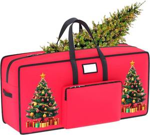 lot 64121 image: Christmas Tree Storage Bag 7.5FT 600D Oxford Fabric Large Christmas Storage Bags with Reinforced Handles and Dual Zippers Red Heavy Duty Tree Storages Bag for Artificial Disassembled Trees