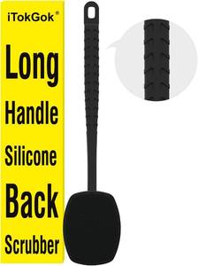 lot 64131 image: iTokGoK  All New Premium Silicone Back Scrubber with Tire Anti-Slip Long Handle for Shower, Gentle Exfoliating and Massage Brush Scrubber for Sensitive Skin for Men and Women (Black)