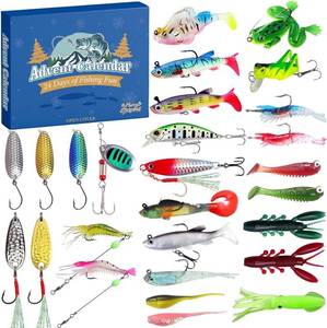 lot 64143 image: Fishing Advent Calendar 2025, 24 Days of Surprise with 27Pcs Fishing Lures Set for Men Teen Boys Dad Christmas Countdown