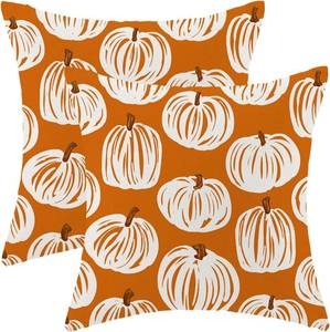 lot 64156 image: CXMEIFLY Fall Decor Pillow Covers 18x18 Inch Set of 2 Burnt Orange Cream Pumpkin Print Throw Pillows for Couch Autumn Harvest Thanksgiving Indoor Outdoor Decorative Cushion Case for Sofa Bed