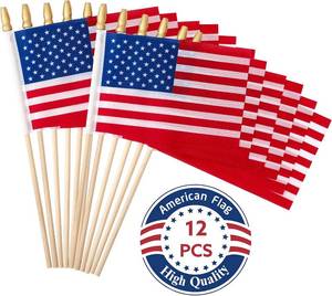 lot 64162 image: Yzurbu 12 Pack Small American Flags on Stick 4x6 Inch   Tear-Resistant Polyester US Handheld Flags with Kid-Safe Spear Top for Parades, Parties, Memorial Day & 4th of July